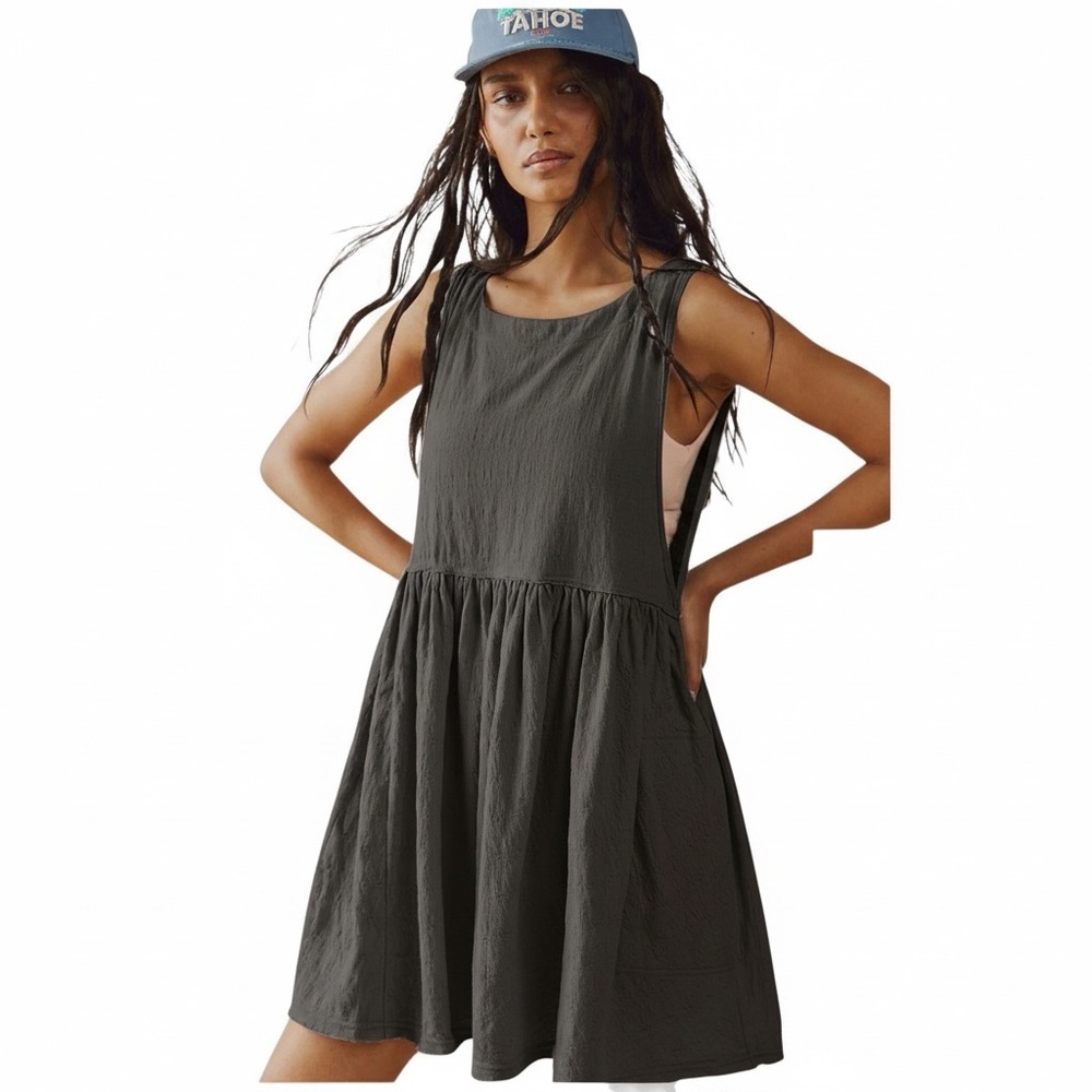 NWOT Free People Beach I’m Still Obsessed Pewter Gray Mini Dress Sleeveless, Lrg